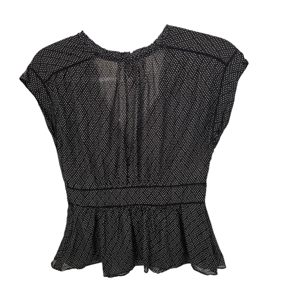 HD in Paris Size 4 Black and White Silk Blend Pin Dot Side Zip Peplum Blouse Fem - Picture 2 of 6